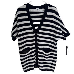 CAbi Black White Striped Sweater Whistle Cardigan Button-Up #5289 - Size Small‎